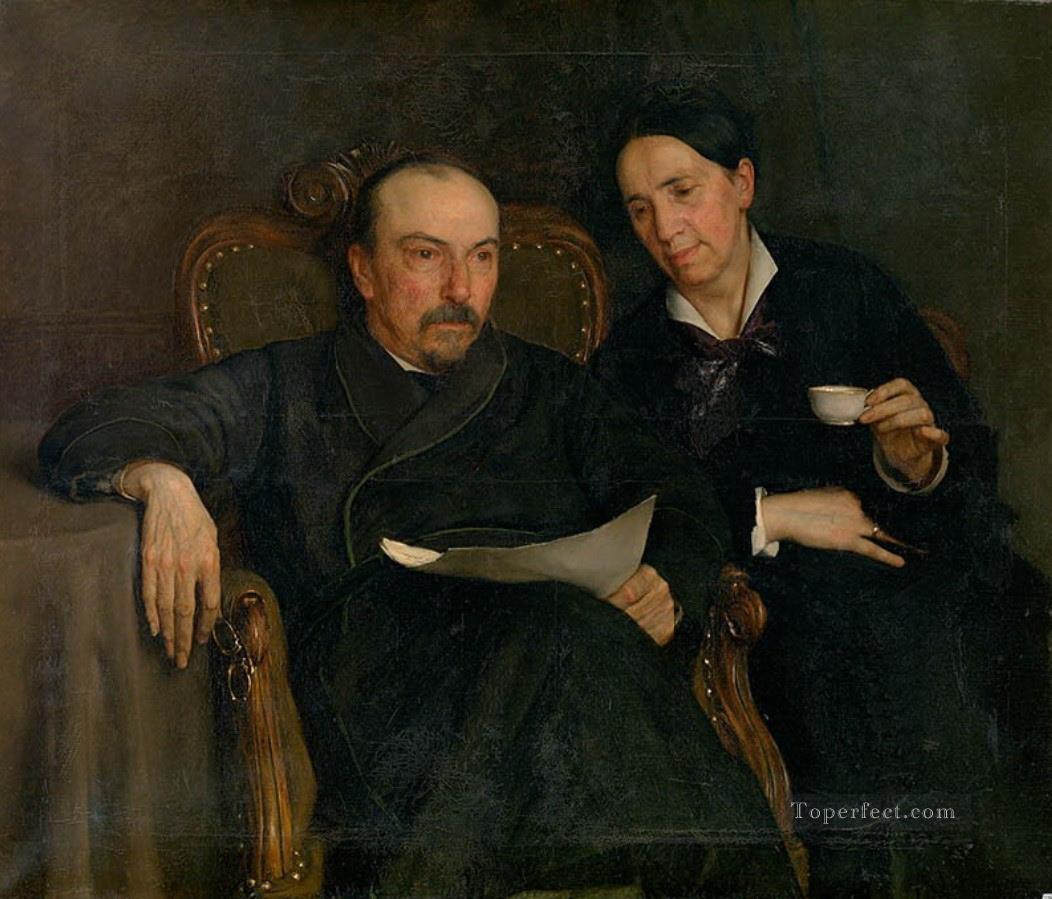 El poeta Jan Van Beers y su esposa, los padres del artista Jan van Beers. Pintura al óleo